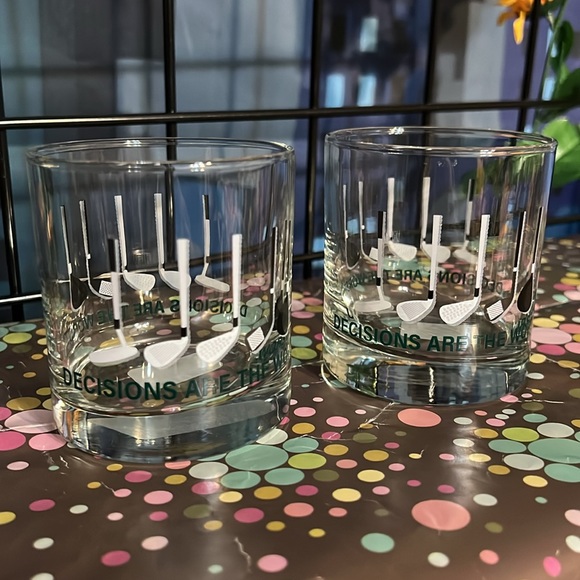Set of Two Golf Clubs Rock Glass/Whiskey /Shot Glass “Decisions Are The Worst” - Picture 1 of 10